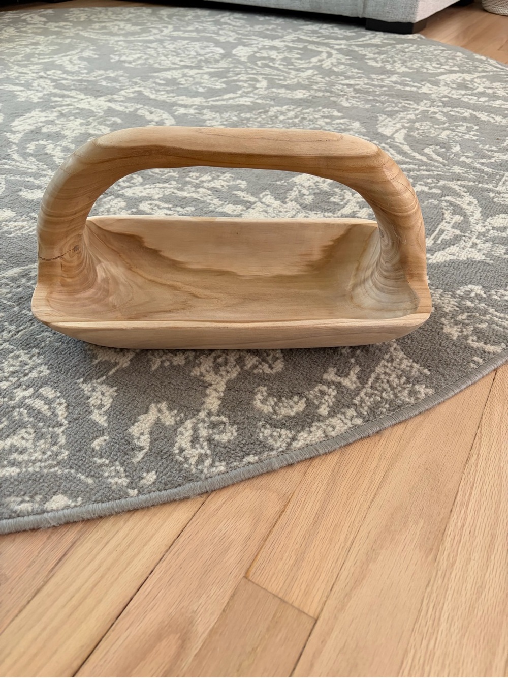 Hand-Carved Wooden Bath Handle Tray - Natural Wood